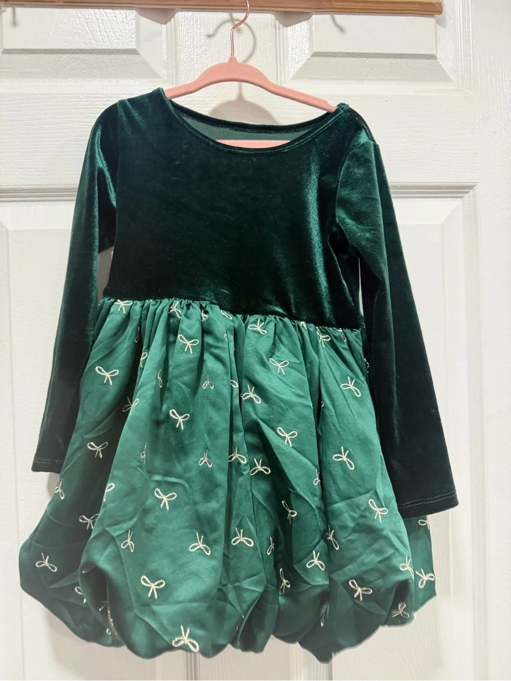 Girls' Emerald Green Velvet & Embroidered Bow Party Dress - Unbranded 3 T
